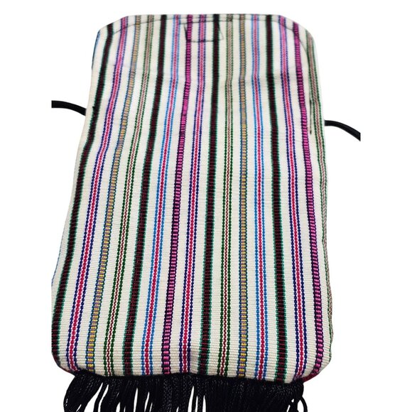 Woven Ethnic Crossbody Bag With Multicolor Stripes & Fringes - Picture 7 of 9